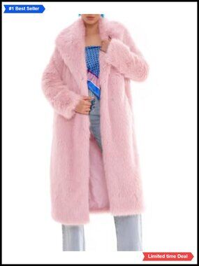 Faux Fur Coat Long Furry Jacket Warm Winter Overcoat Knee Length